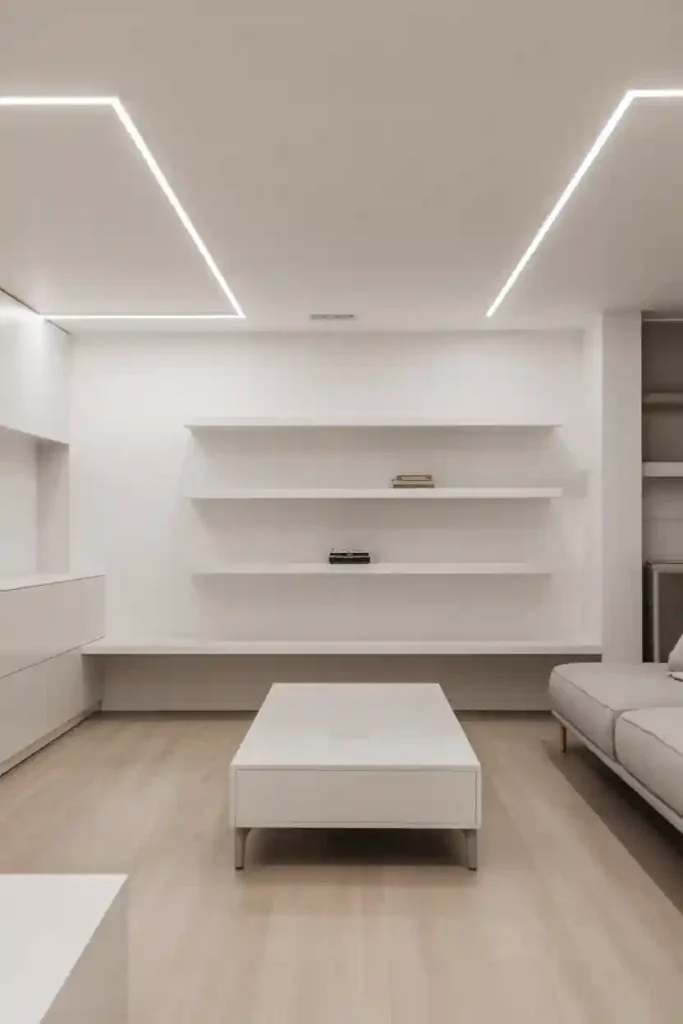 All-White Minimalist Basement