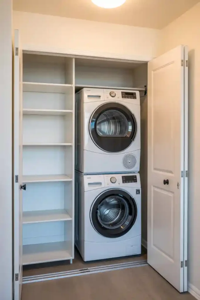 Stackable Washer Dryer in a Laundry Closet