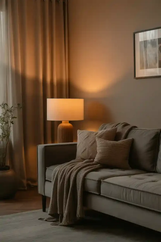 Warm Grey Walls with Soft Lighting