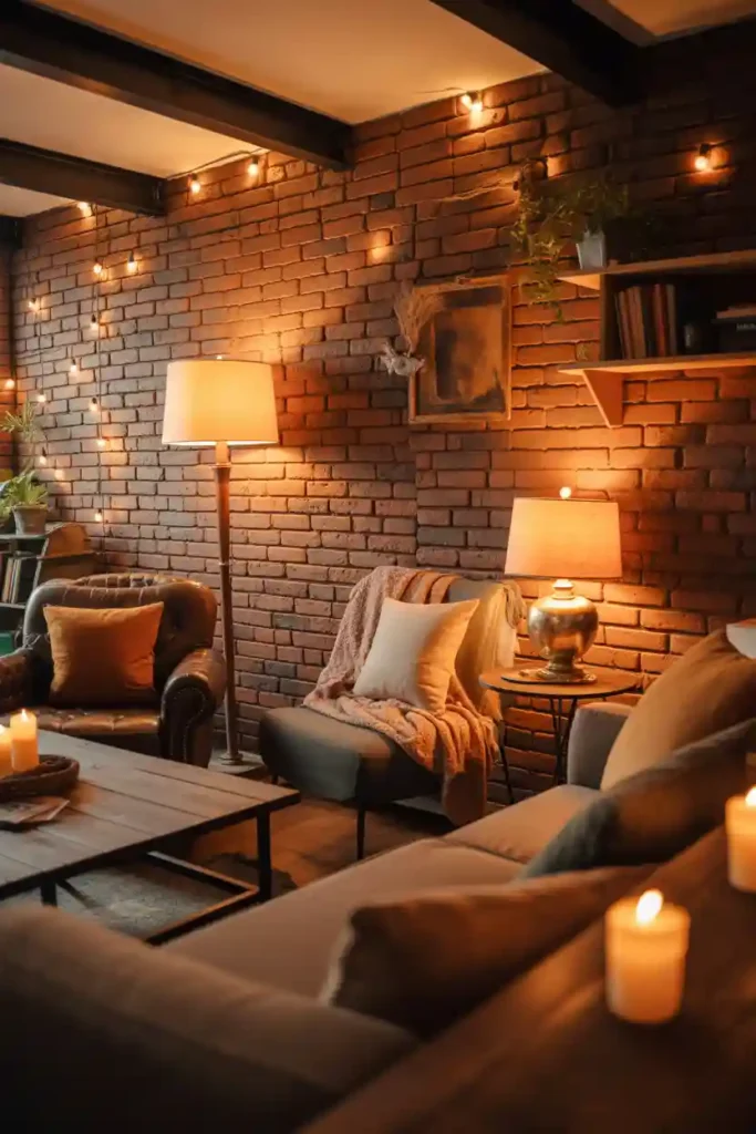Brick Wall with Warm Lighting Accents