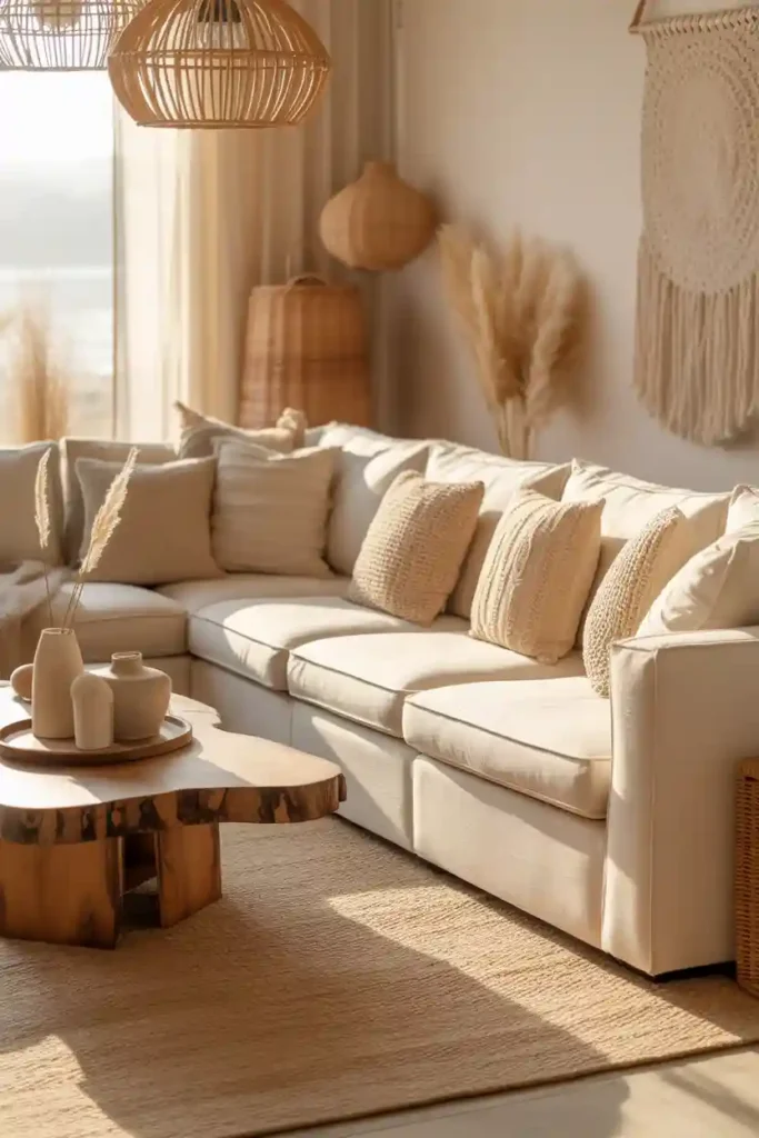 Neutral Boho Living Rooms with Rich Texture