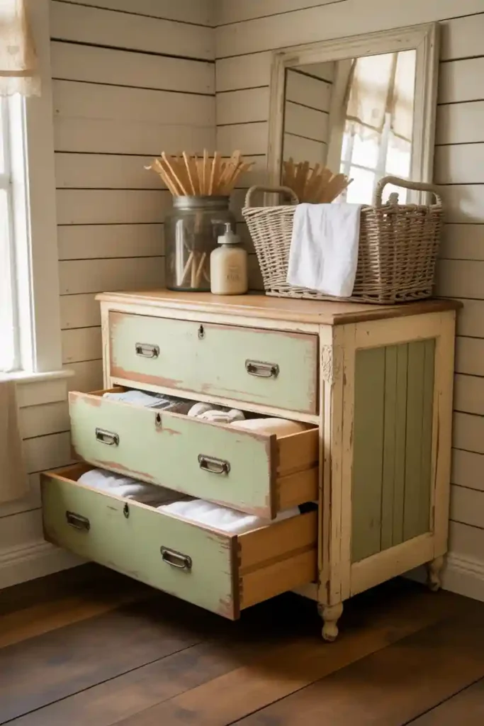 Salvaged Furniture Used as Vintage Laundry Storage