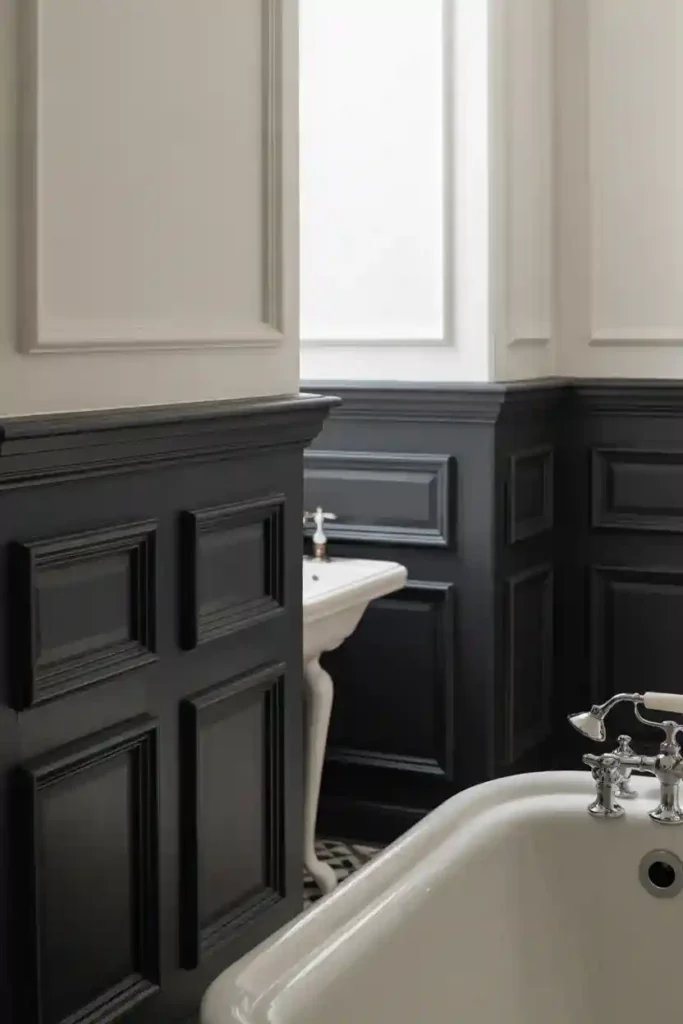 White Walls with Black Wainscoting for Classic Balance