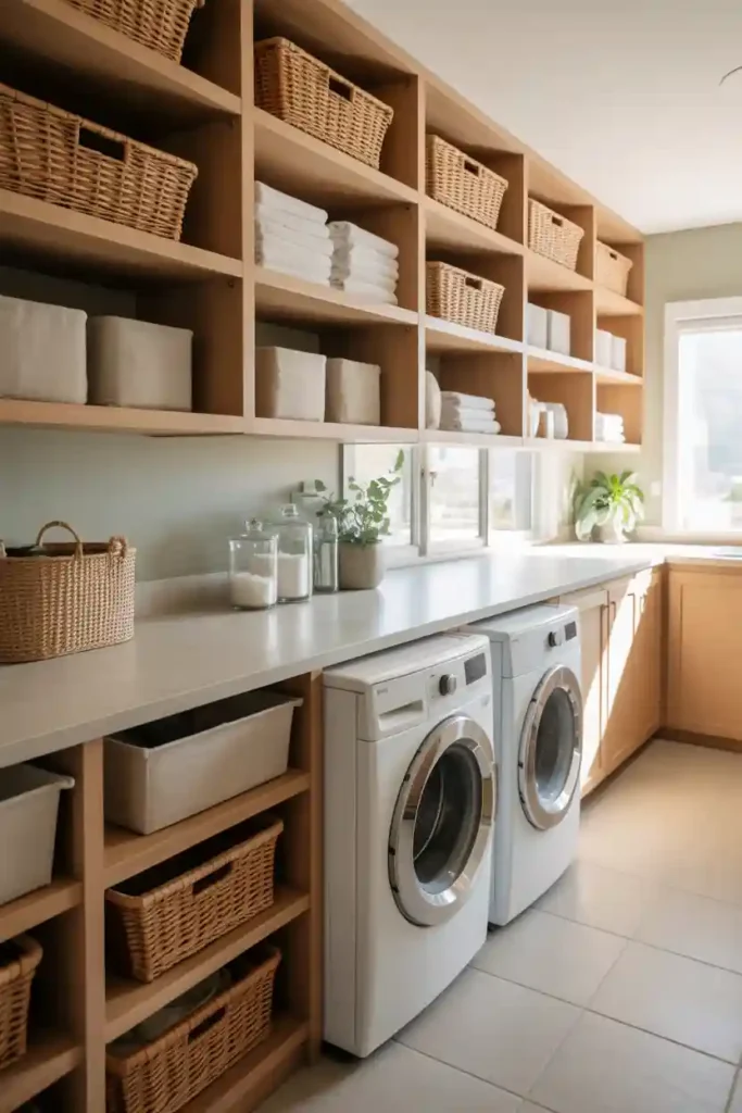  Spacious Laundry Room with Open Shelving