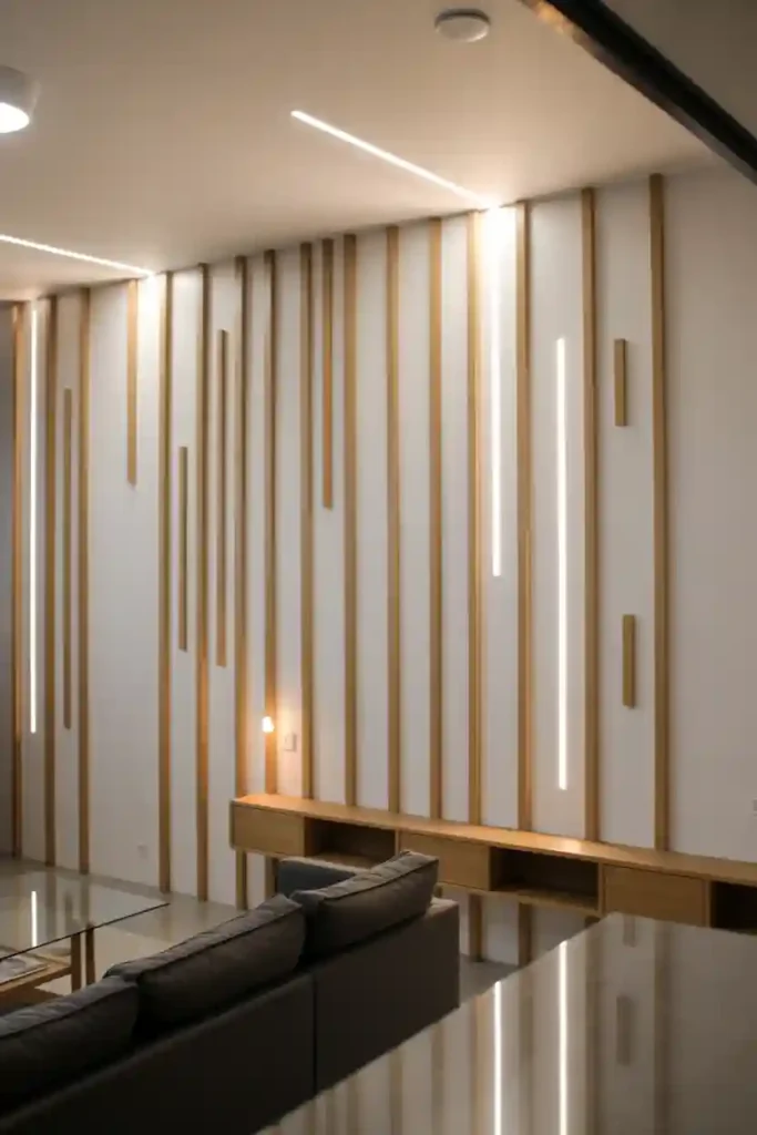 Up lighting Behind Wall Slats for Vertical Glow