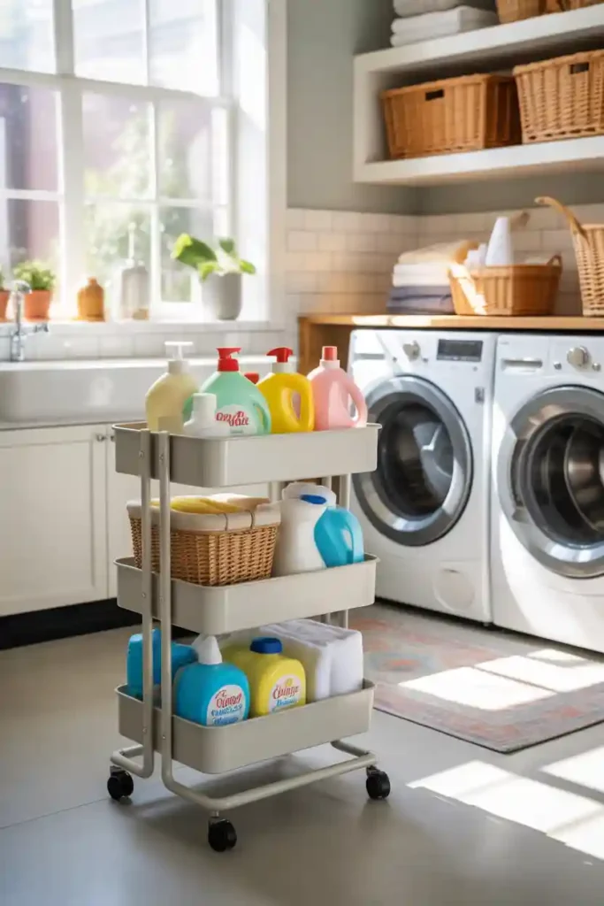 Use a Rolling Cart for Laundry Supplies