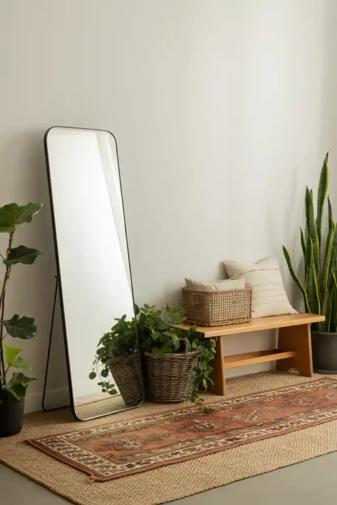 Leaning Full-Length Mirror with Layered Décor