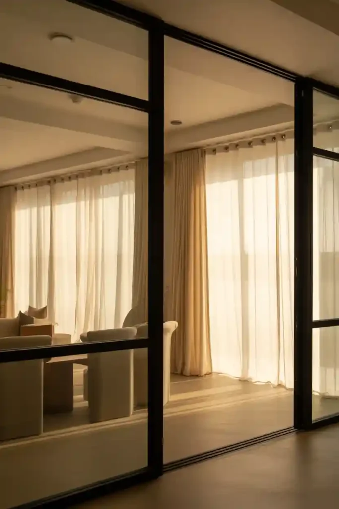  Black Window Frames with Soft Treatments