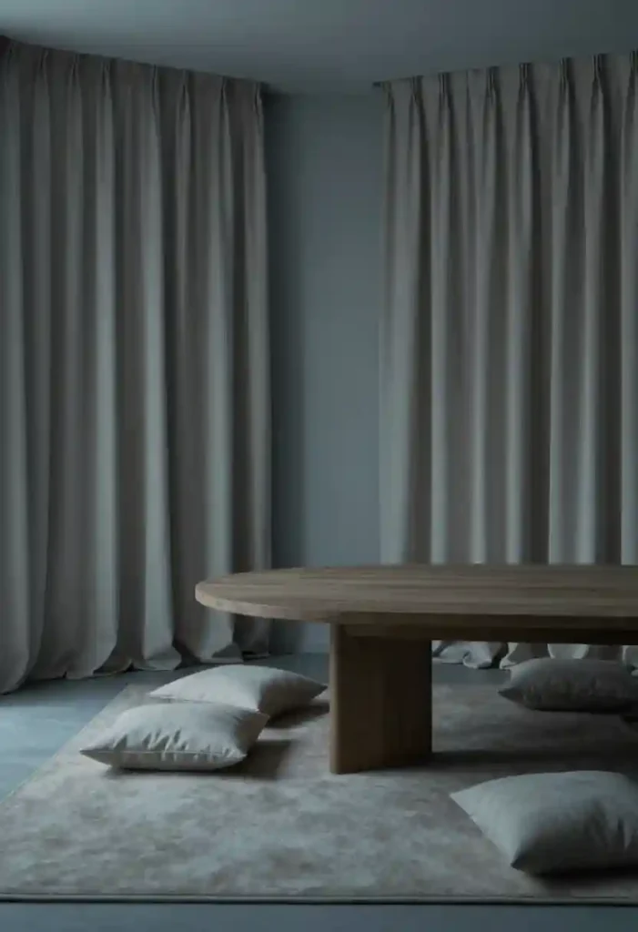 Floor-Length Curtains with Rugs for Cohesion