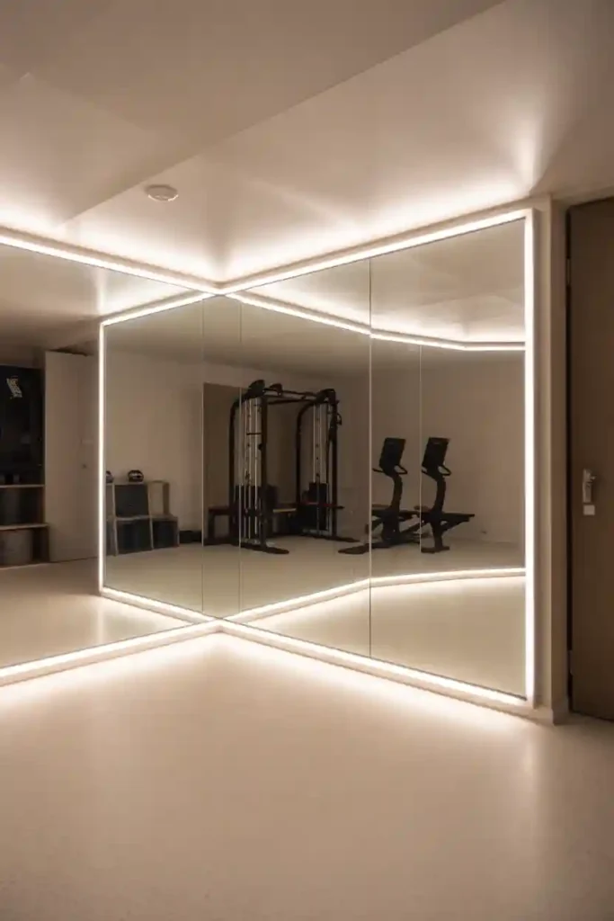 Basement Gym with Mirror + Perimeter LED Glow