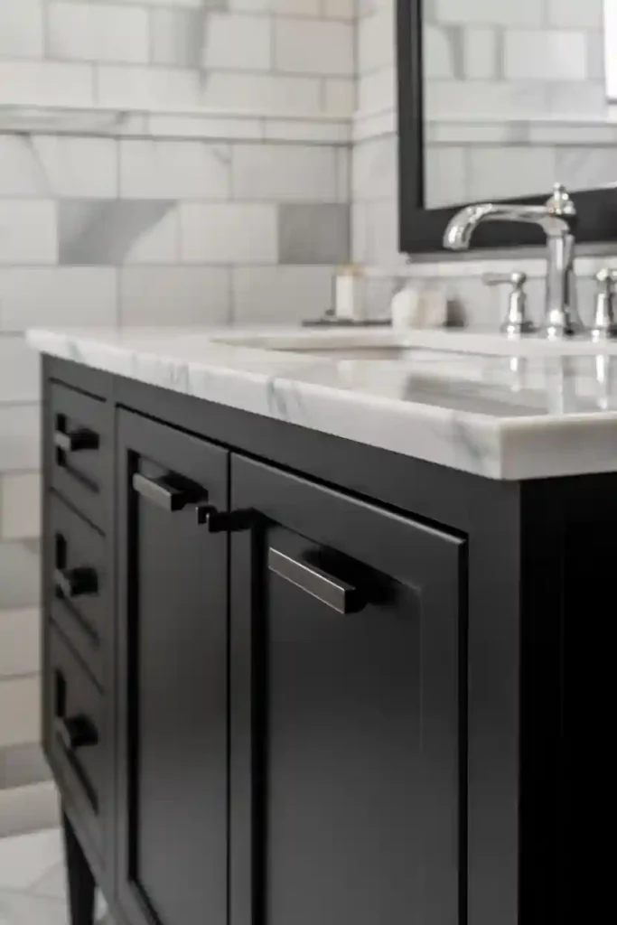 Black Vanity with White Countertop Contrast