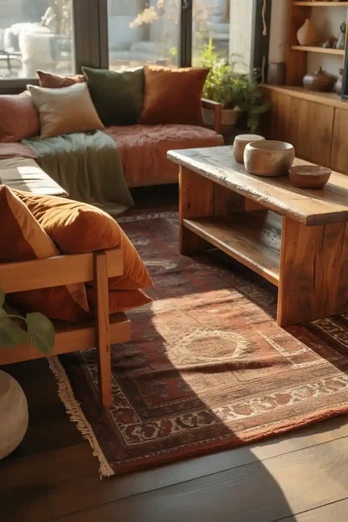 Combine Natural Wood with Plush Textiles