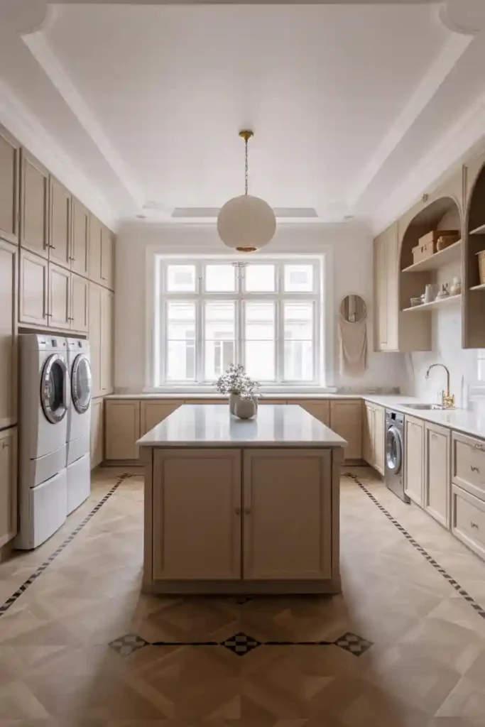 Luxury Laundry Room with Island Workspace