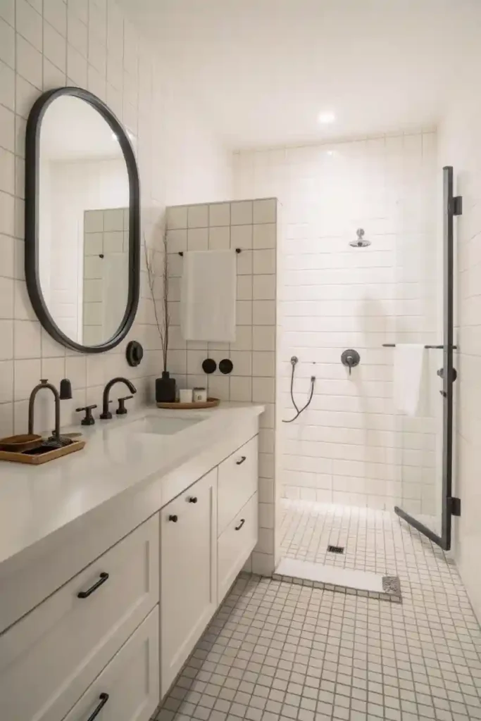  White Bathroom with Black Fixtures