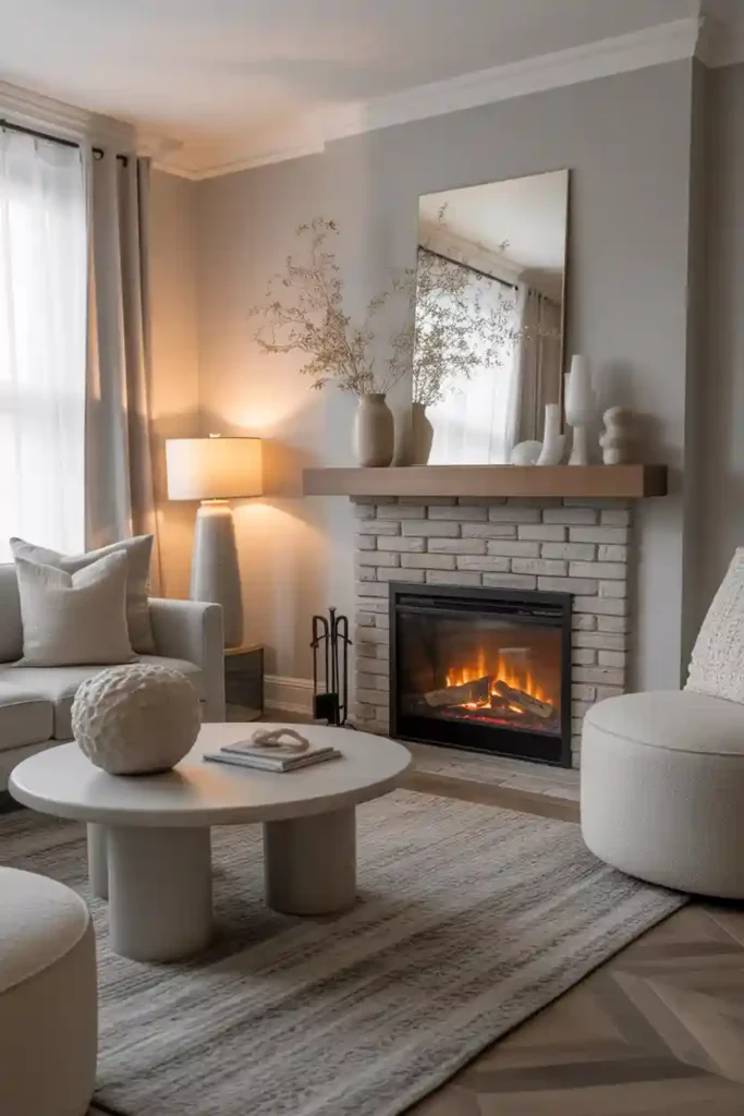 Grey Living Room with Fireplace Charm