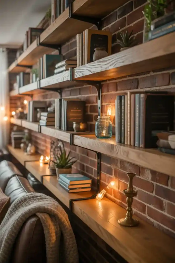 Brick Wall with Built-In Shelving