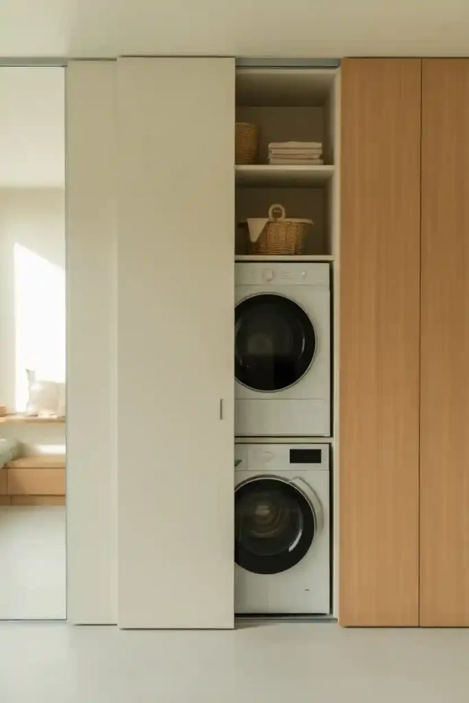 Hidden Stackable Washer Dryer Behind Doors