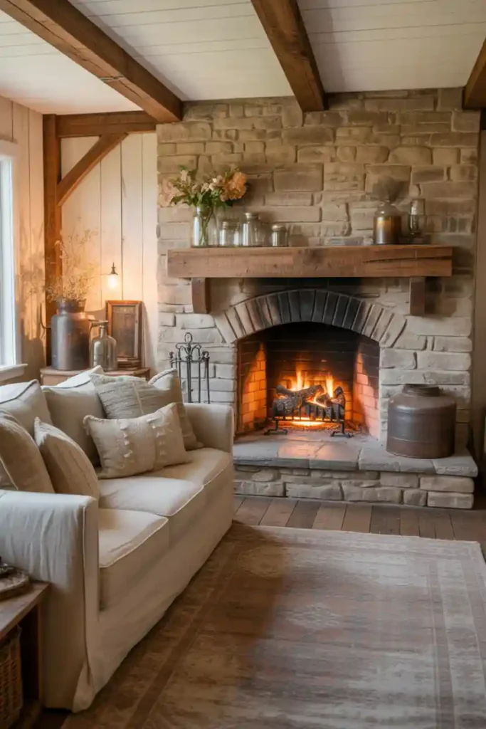 Stone or Brick Fireplace