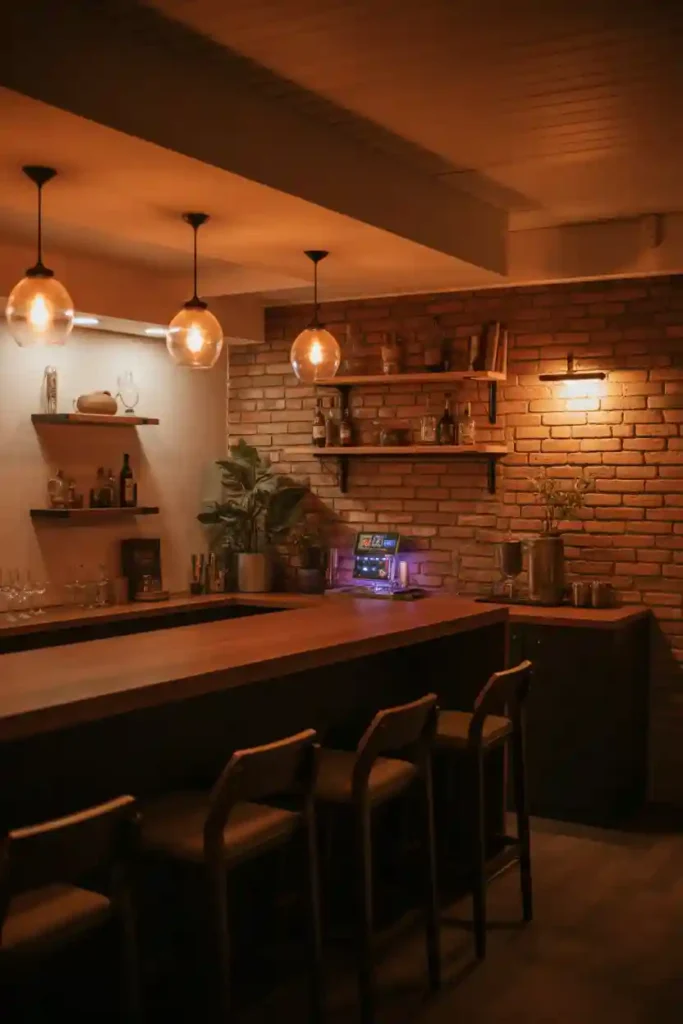 Brick Wall Home Bar Design