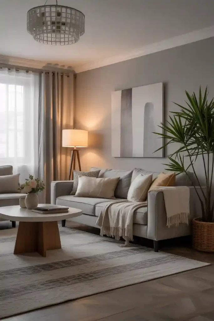 Grey Living Room with Layered Rugs