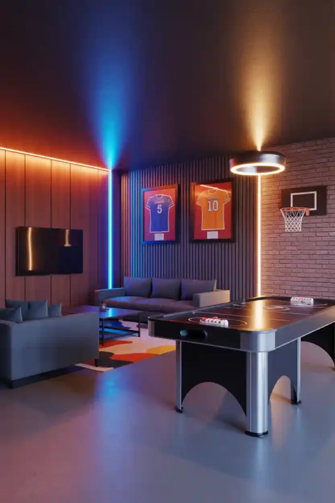 Sports-Themed Basement