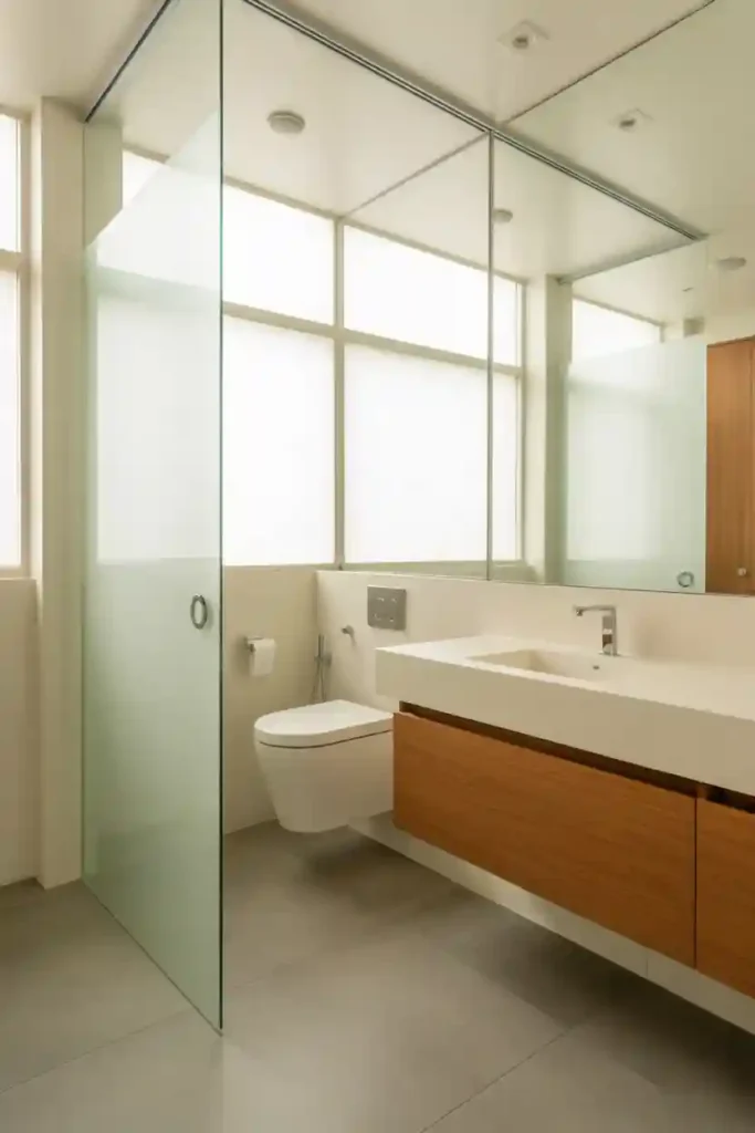 Use Glass Partitions or No Door