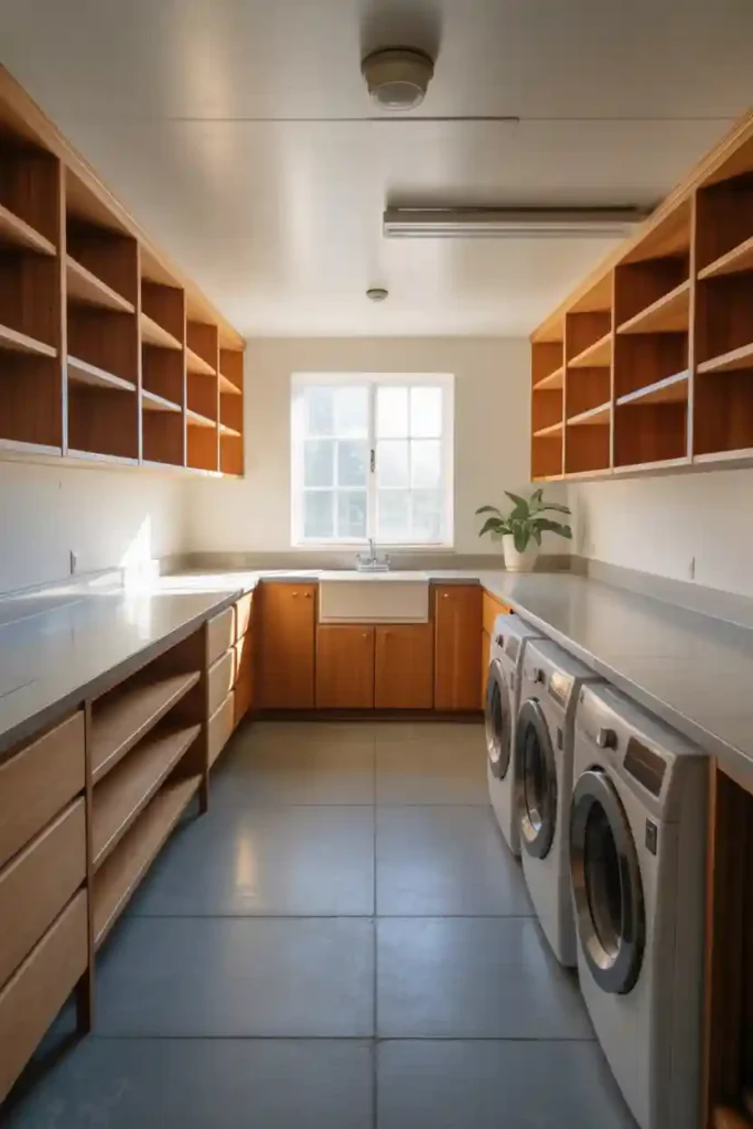  Huge Laundry Room with Built-In Folding Tables