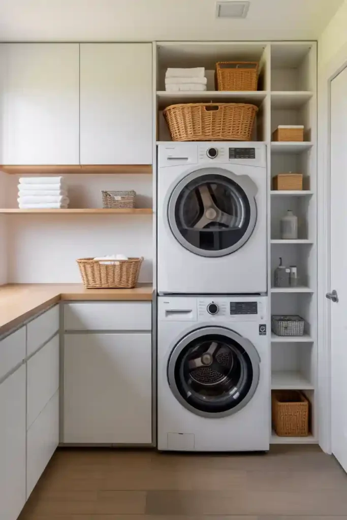 Vertical Storage Wall with Stackable Appliances