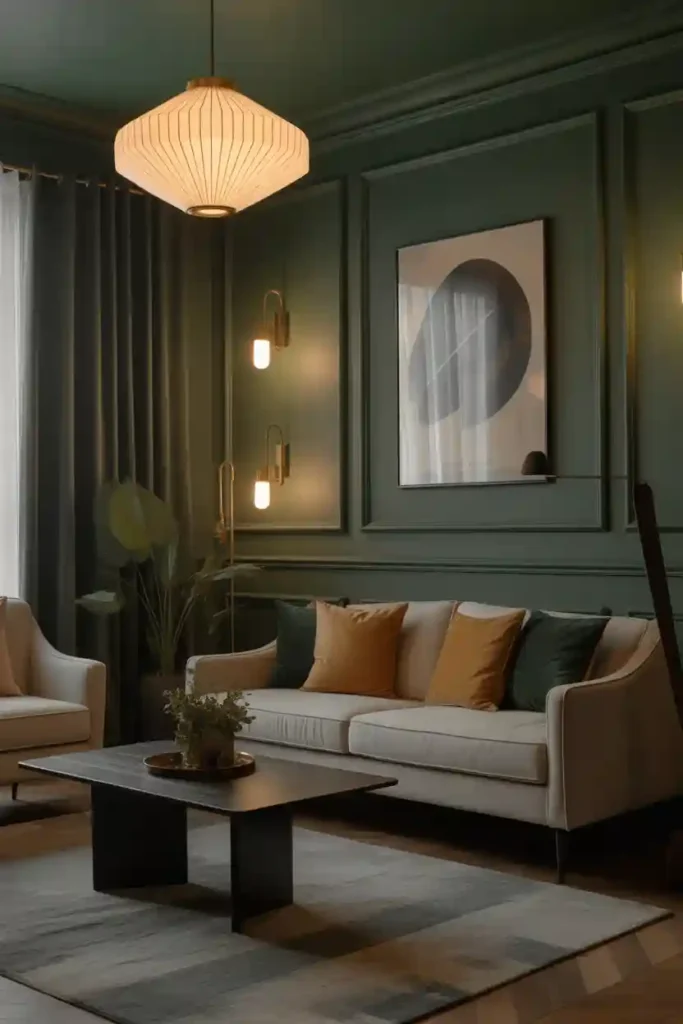 Dark Green for a Moody Living Room