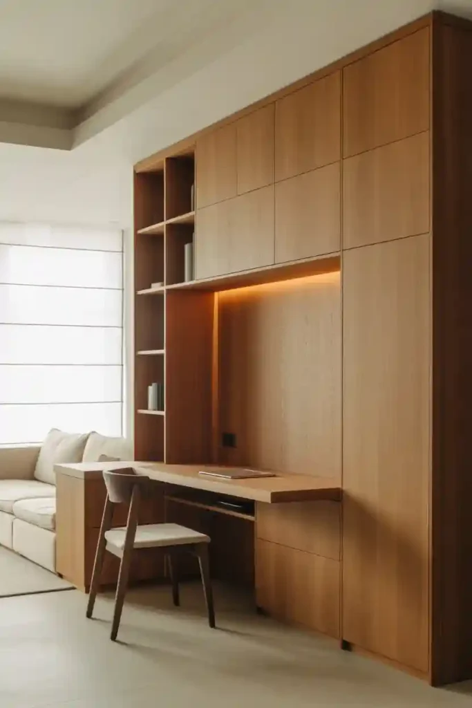 Built-In Desk That Matches the Living Room Style