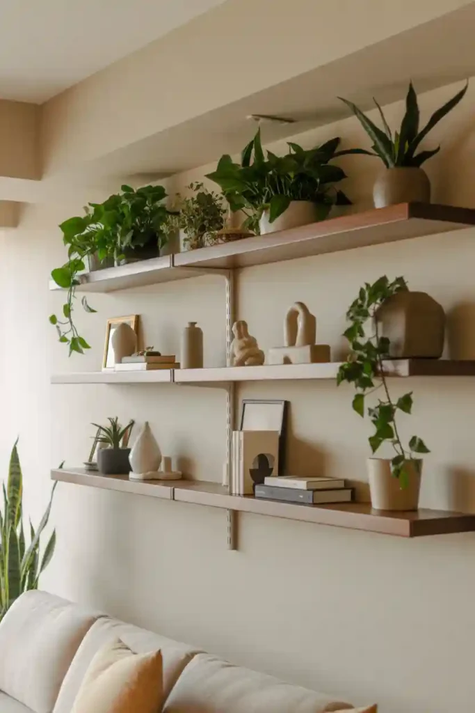 Floating Shelves with Greenery