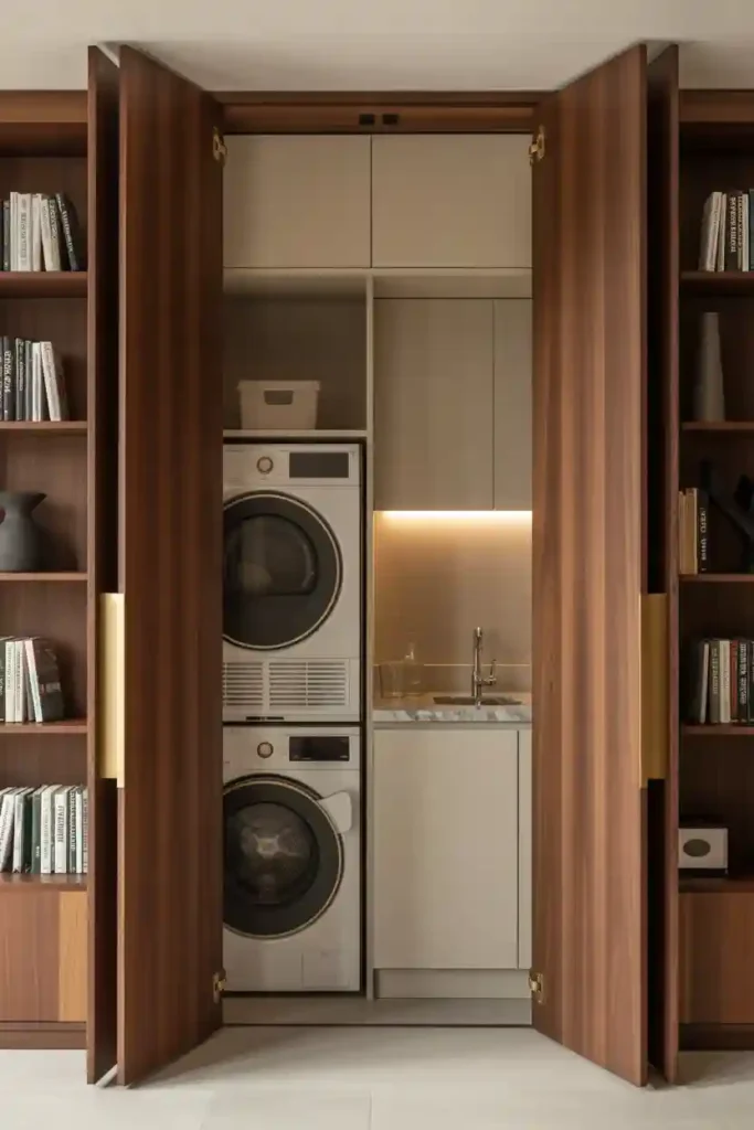 Hide Laundry Behind Bookcase Doors