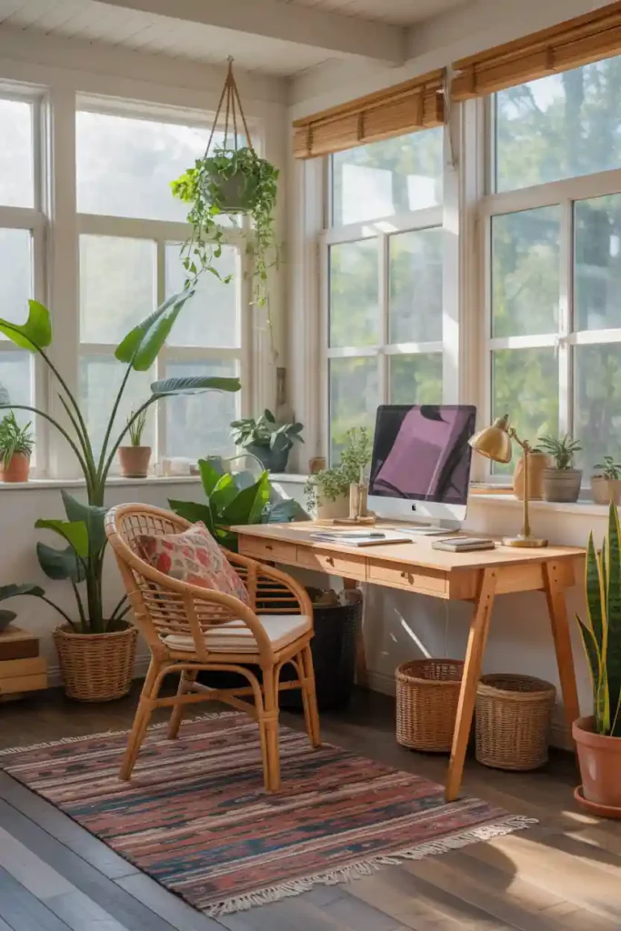  Boho Sunroom Office with Textured Decor