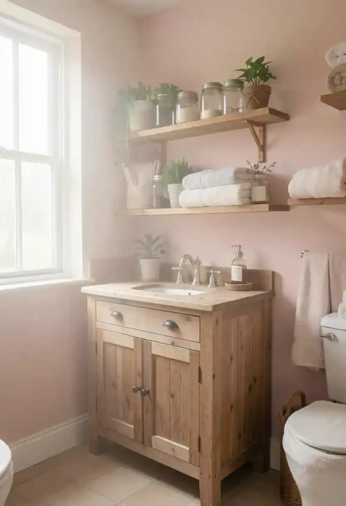 Wooden Vanity with Open Shelving