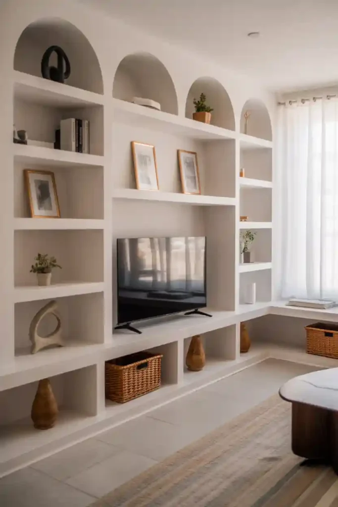 Minimalist White Built-In Shelving