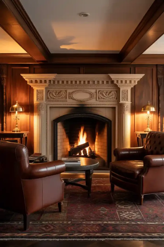 Classic Traditional Fireplace Basement