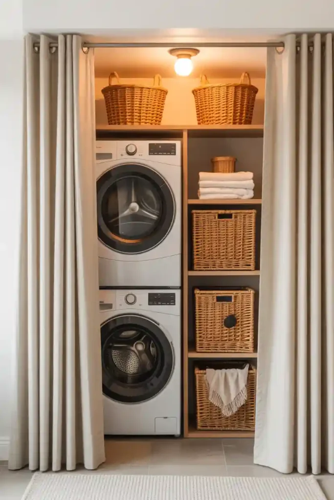 Curtain Hidden Laundry Closet