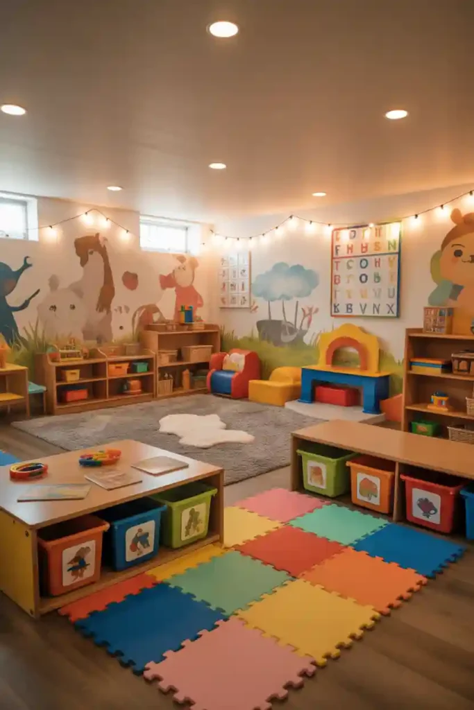 . Kids-Friendly Family Basement Play Area