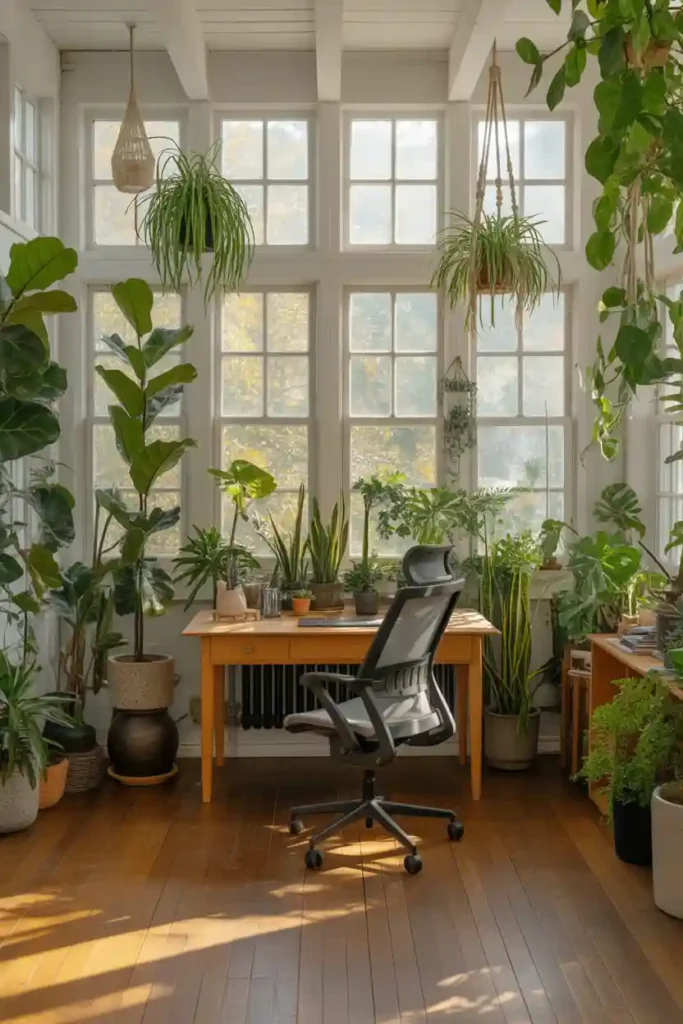 Plant-Filled Sunroom Office