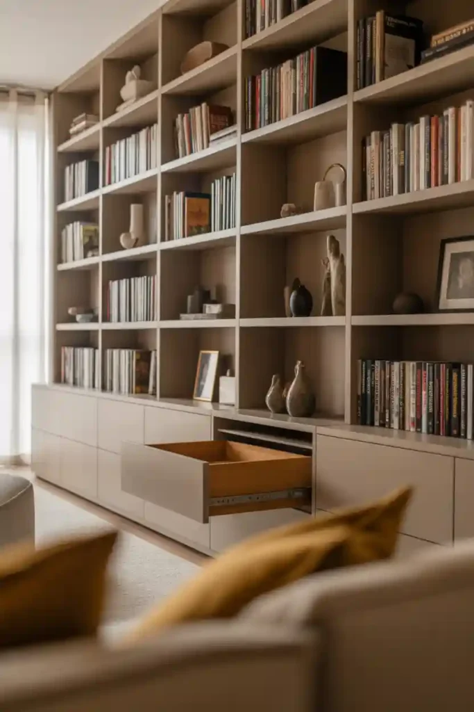 Bookshelves with Hidden Storage
