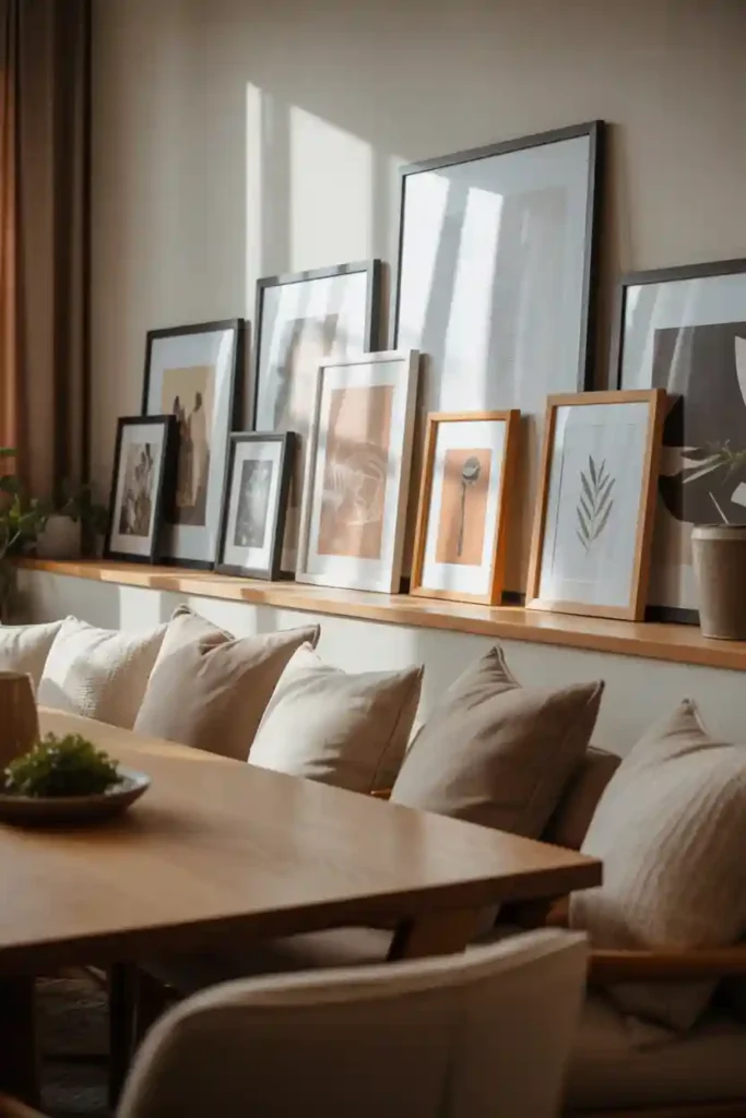 Leaning Artwork on Shelves