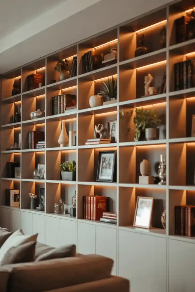 . Built-In Shelving with Integrated Lighting