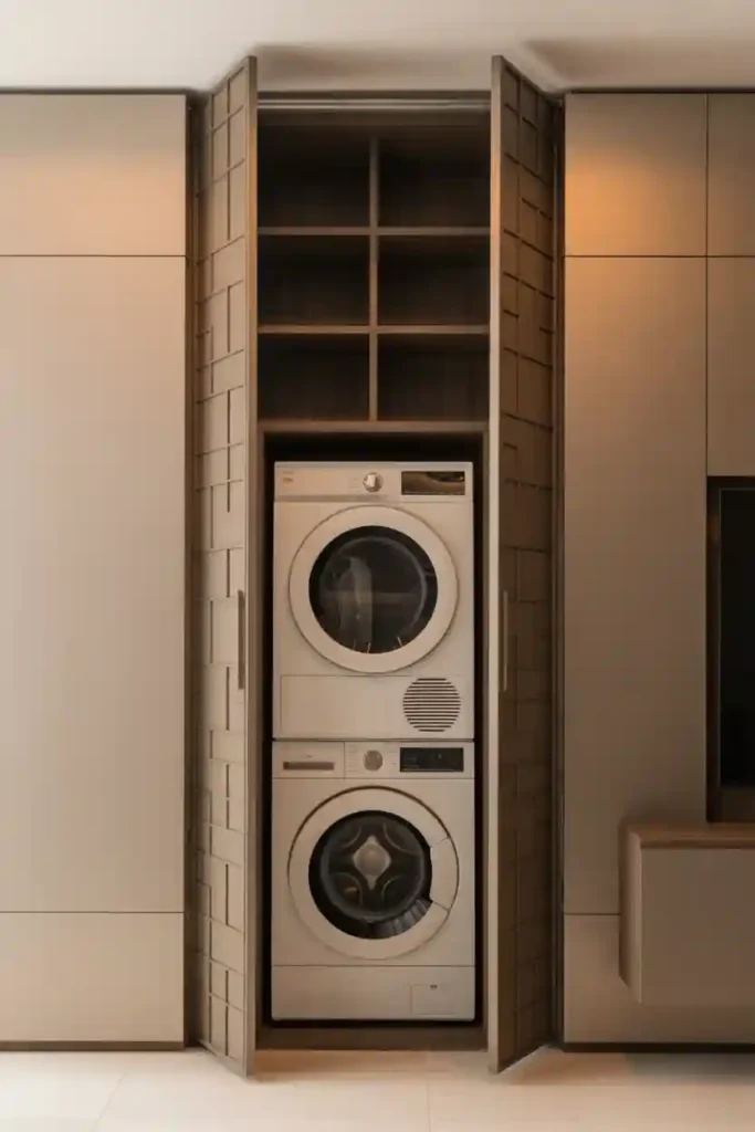 Hidden Laundry Behind Decorative Panels