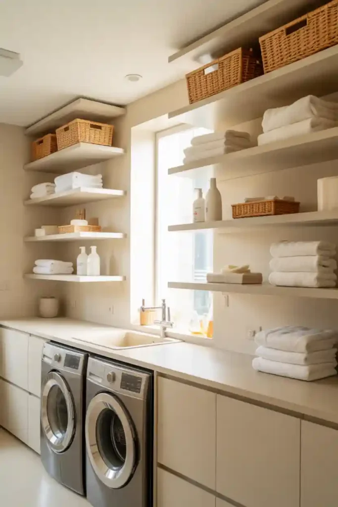 Open Shelving with Hidden Baskets