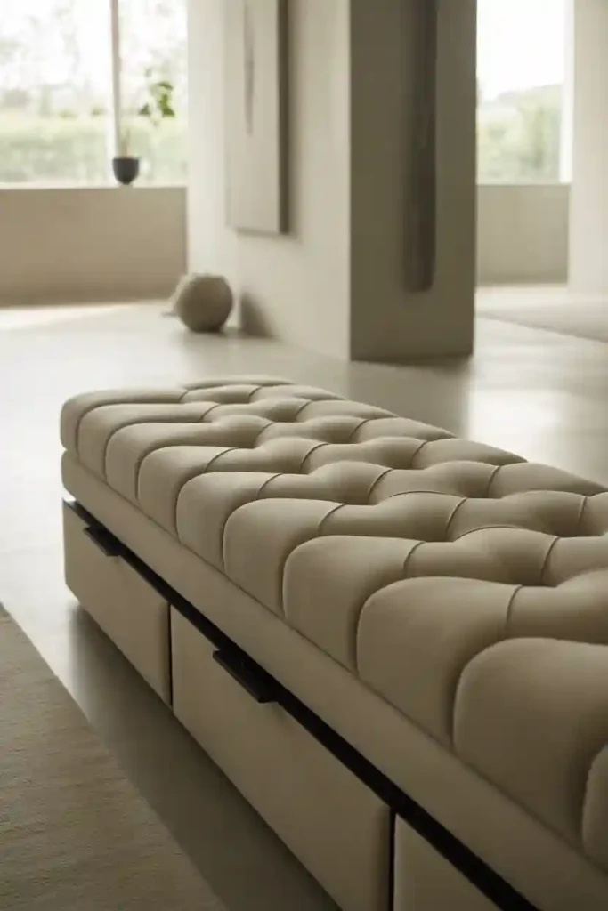 Upholstered Bench with Tufted Cushion