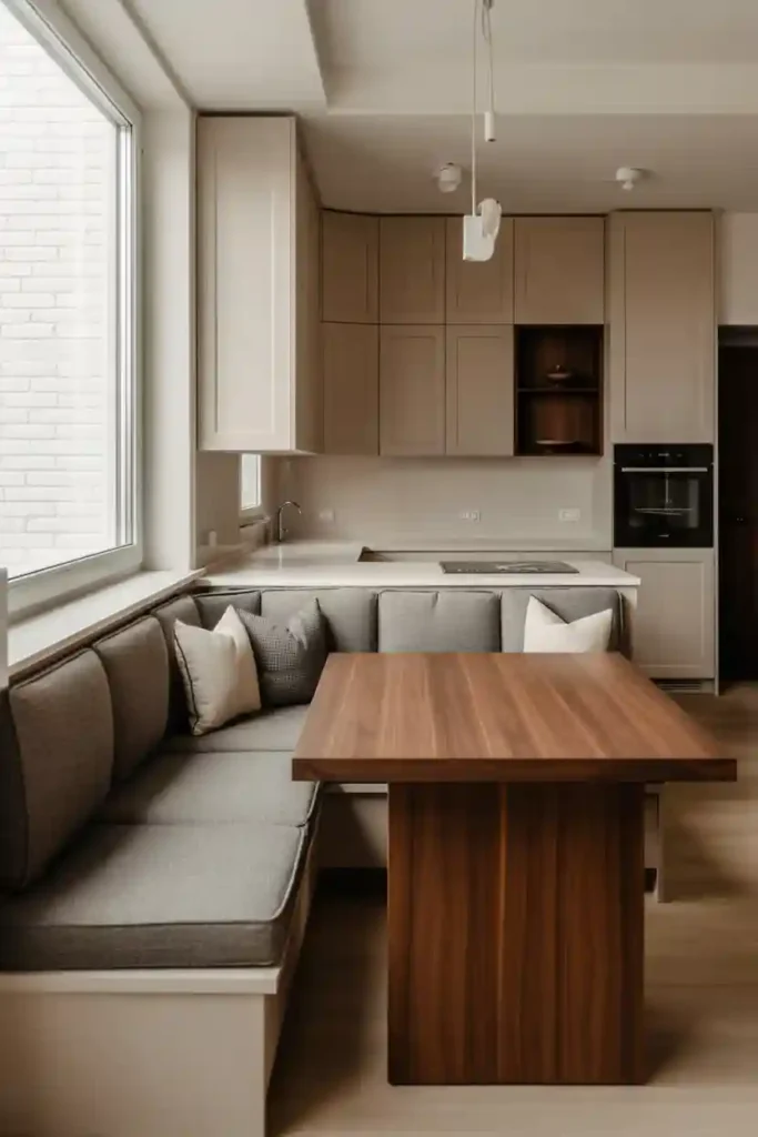 Built-In Banquette to Merge Kitchen and Dining