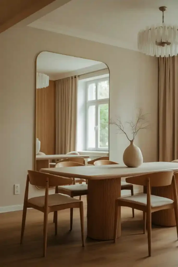 Oversized Statement Mirror Behind the Dining Table