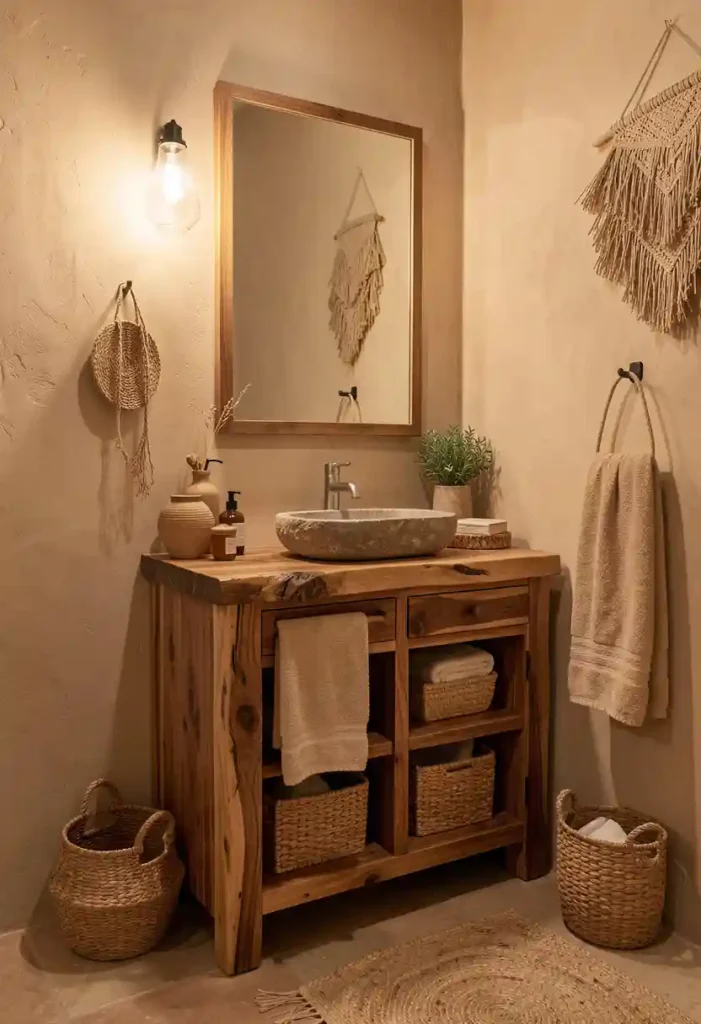 Wooden Vanity With Natural Grain