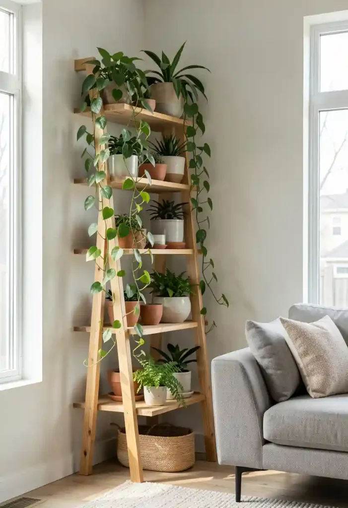 Corner Plant Ladder Shelf