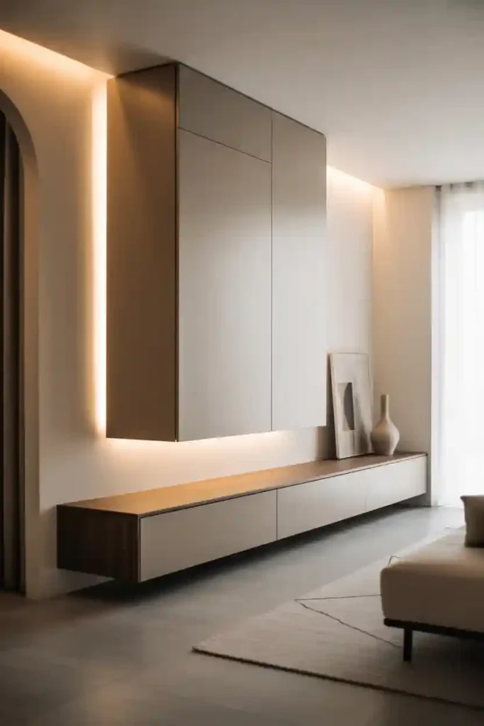 Floating Media Units with Concealed Cabinets